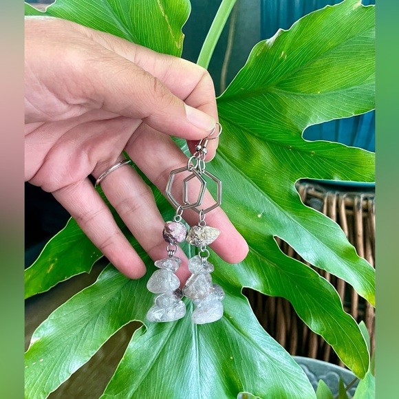 Amethyst & Rough Ruby earrings - Picture 2 of 4
